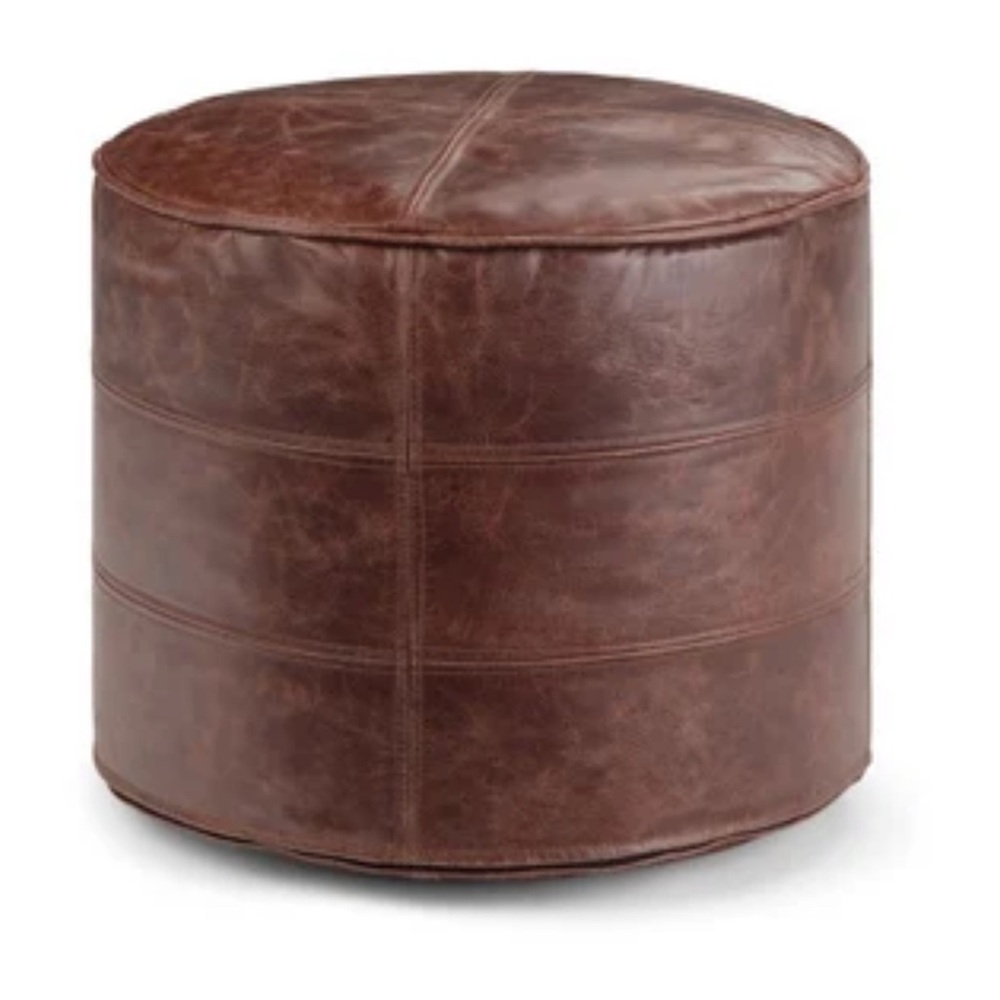 Brown Leather Cylindrical Ottoman Accent